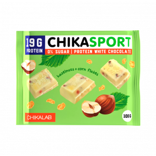 Chikalab Шоколад белый с фундуком и кукурузными чипсами, 100 грамм