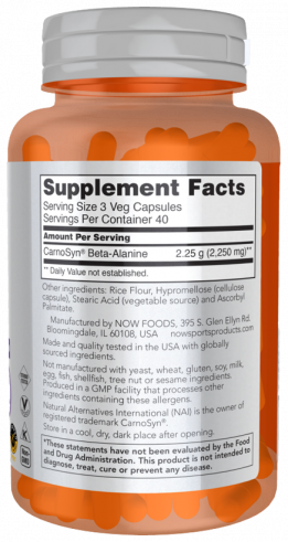 NOW Beta Alanine, Бета Аланин, 120 капсул