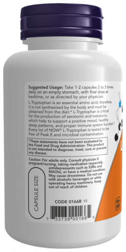NOW L-Tryptophan 500 mg, L-Триптофан 500 мг, 60 капсул