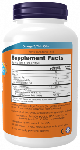 NOW Ultra Omega-3 Fish Oil 500 EPA/250 DHA, Ультра Омега-3 Фиш Ойл 500 ЭПК/250 ДГК, 180 капсул