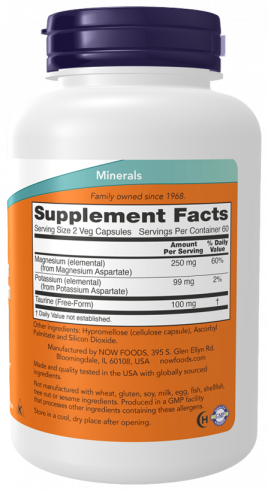 NOW Magnesium &amp; Potassium Aspartate, 120 капсул